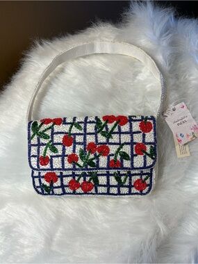 From INDIA TO YOU.  Hand  Beaded Cherry Handbag. NWT